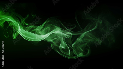 Green smoke waves on a black background. © Gun