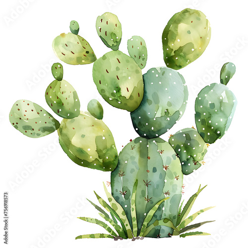 Watercolor illustration of Cactus, high detail, watercolor effect, soft colors, blended white background watercolor