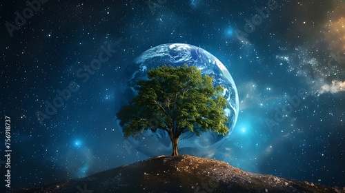 tree growth in space, green for world concept photo