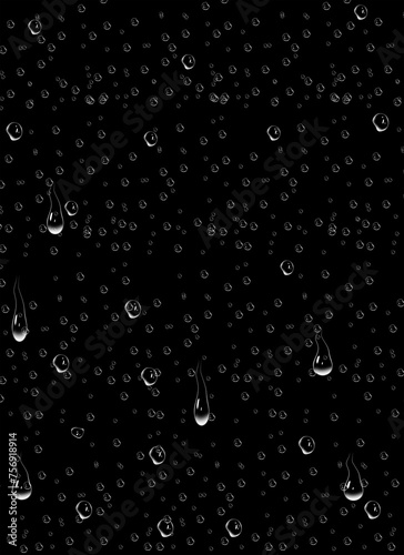 rain drops on window and full area. water drops on glass with black background