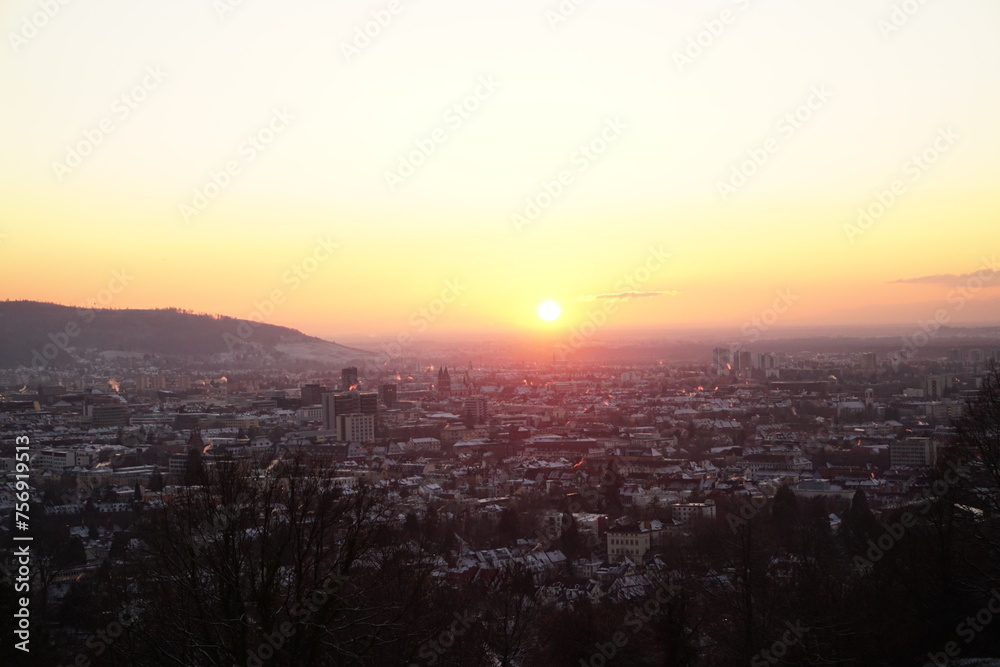 sunset over the city view in Freiburg im Breisgau, Germany sunset over the city view in Freiburg im Breisgau, Germany