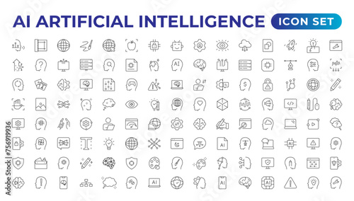 Set of Ai artificial intelligence icon set vector collection. AI Essentials line Icon collection, artificial intelligence icon set in line style, machine learning, smart robotic Free Vector © artnazu