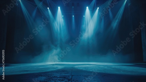 The free stage is illuminated by spotlights