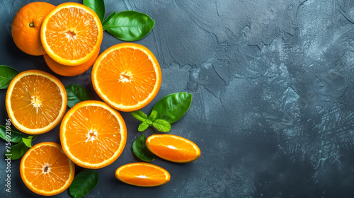 Zestful burst: droplets glisten, radiating the bright flavor and rejuvenating freshness of freshly squeezed oranges. © Дмитрий Симаков
