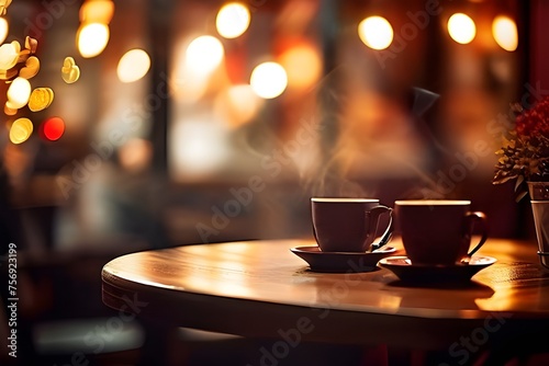 A cup of coffee on a table in a cafe