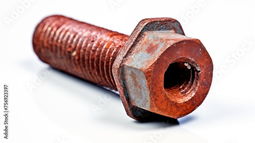 Close-up showcasing the weathered appearance of a rusty bolt head, providing detailed insight into the degradation of the metal surface. 