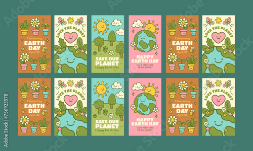 happy earth day social media stories template vector design set