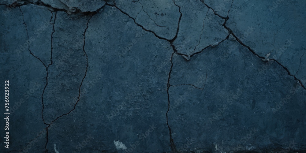 Obraz premium Black dark navy blue texture background for design. Toned rough concrete surface. A painted old building wall with cracks. Close-up. Distressed, broken, crushed, collapsed
