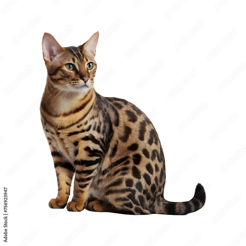 Bengal cat sitting isolated on PNG transparent background Bengal cat sitting isolated on PNG transparent background