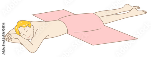 うつ伏せに寝てマッサージを待っている裸の可愛い男性 シンプル イラスト ベクター