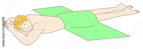 うつ伏せに寝てマッサージを待っている裸の可愛い男性 シンプル イラスト ベクター