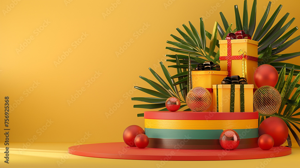 3d round and square podium stage for happy kwanzaa.