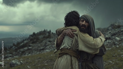 A divine moment: Jesus blesses a believer kneeling before Him, radiating compassion and spiritual grace in a profound encounter.