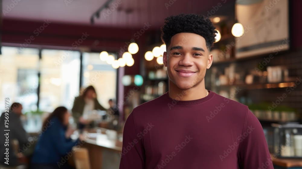 African-American male standing in the store in the foreground