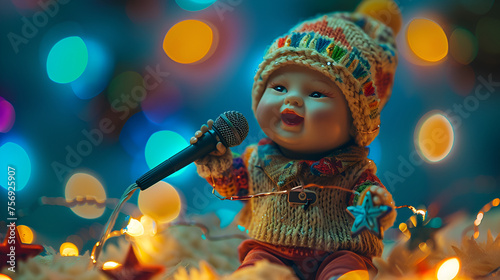 children little star singer like fashion doll with microphone, generative Ai