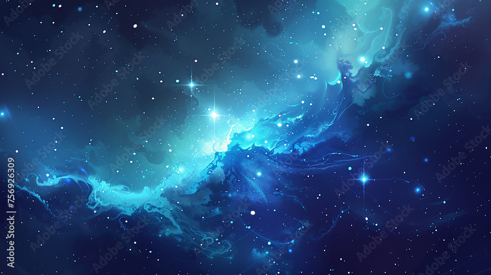 Beautiful space background with blue nebula realistic vector. - obrazy, fototapety, plakaty 