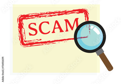 Investigating, scanning or uncovering scam deals like in financial or everyday fraudlent activities. Editable Clip Art.