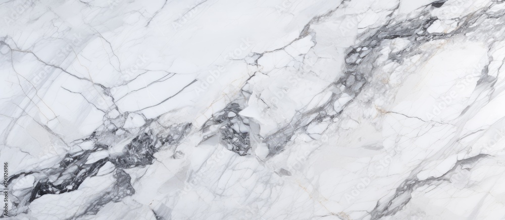 Fototapeta premium A close up of snowcovered white marble resembling a freezing geological phenomenon on a winter slope, captured in monochrome macro photography