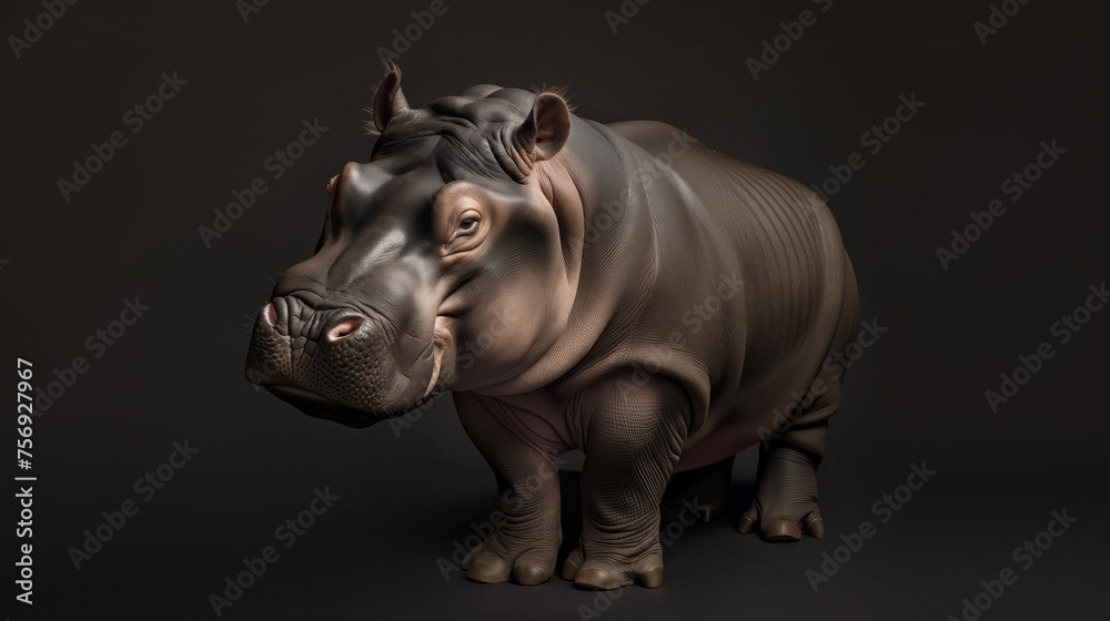 Portrait of  hippo in black background
