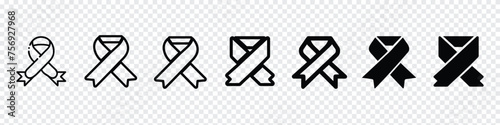 Awareness ribbon line icon, breast cancer awareness, breast cancer awareness. Ribbon icon vector,  Black ribbon mourning sign, Awareness ribbon linear icon. Support fight against problem. 