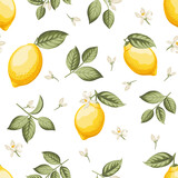 Seamless citrus pattern with lemons. Vector illustration.