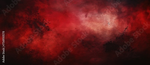 A dramatic scene with a red and black background, filled with billowing clouds of smoke. The sky is obscured by the atmospheric phenomenon, creating a surreal event in magenta tints and shades