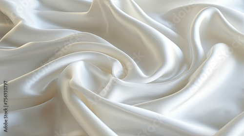 Close up of white satin fabric with ripple texture background.