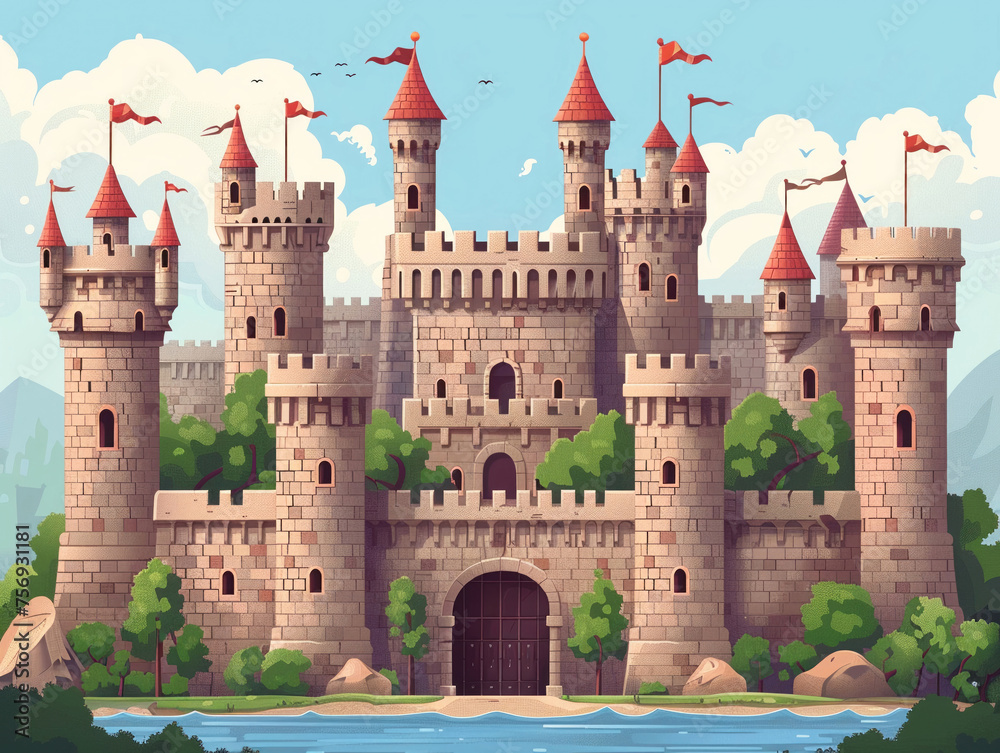 Cartoon style of medieval castles collection Stock Illustration | Adobe ...