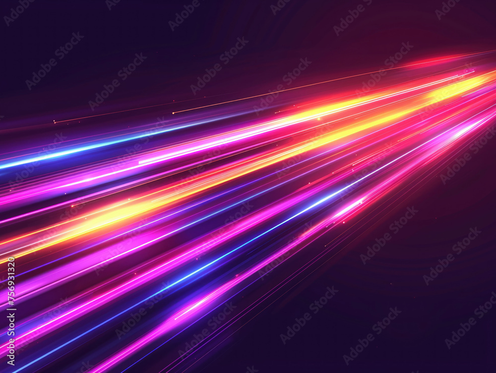Horizontal neon light lines with speed effect