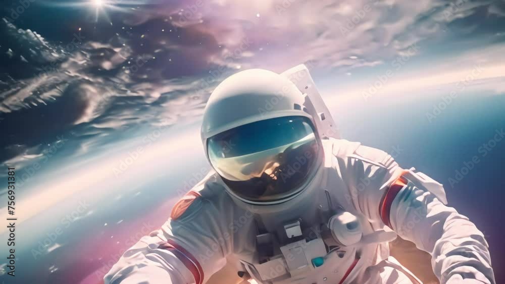 An astronaut in a spacesuit flying in outer space, the background shows the planet's orbit. Generative AI An astronaut in a spacesuit flying in outer space, the background shows the planet's orbit. Generative AI