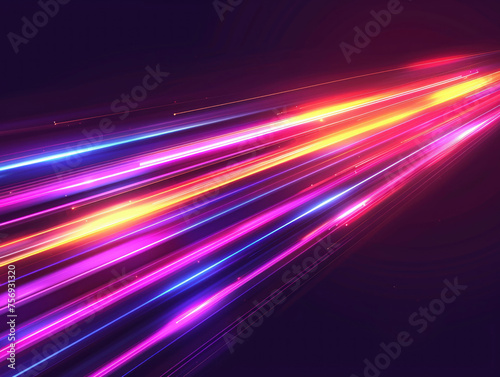 Horizontal neon light lines with speed effect