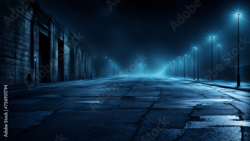 Road background in blue and black tones at night
