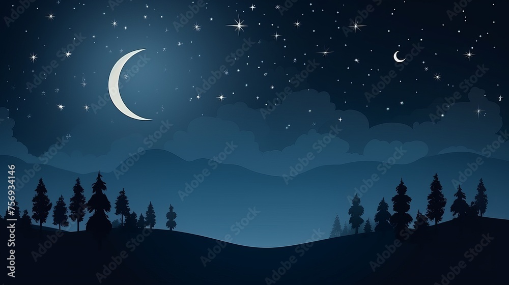 Night sky scenery featuring the moon, stars, and Ramadan Kareem festivities. Night sky scenery featuring the moon, stars, and Ramadan Kareem festivities.