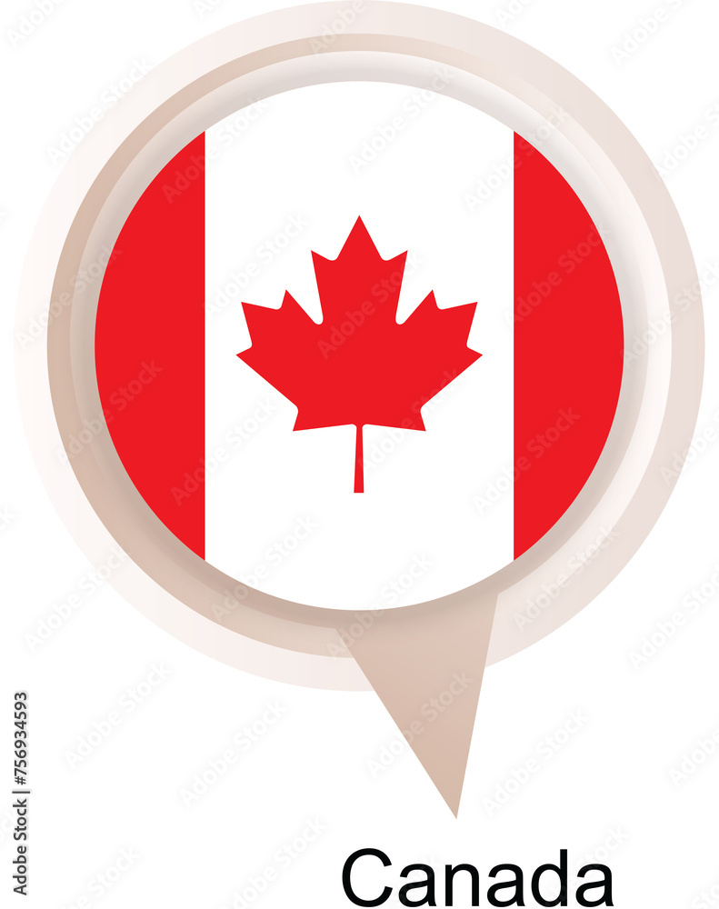 Flag of Canada, location pin, location pointer Flag of Canada, location pin, location pointer