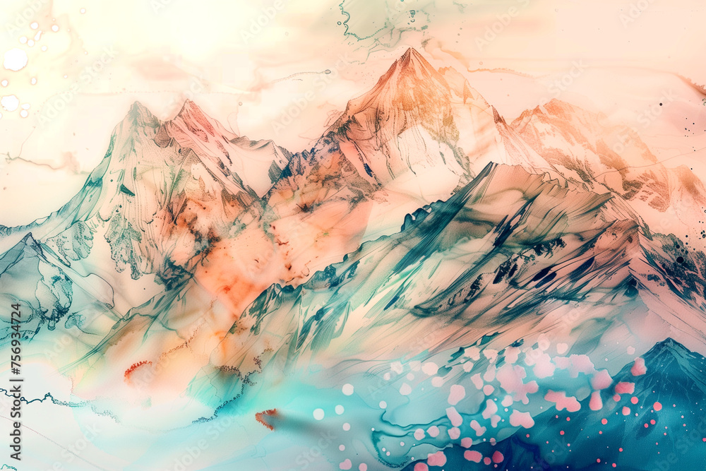 abstract painting of mountains made using alcohol ink technique