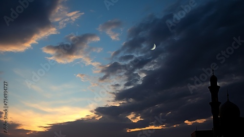 Ramadan scene with clouds drifting across the moon, adding to the mystique of the holy month.