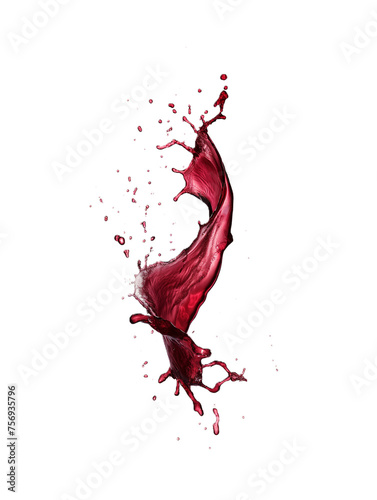 Red wine splash, elegantly captured and cut out, against a pristine white background, wine menu, cocktail menu