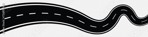 Horizontal asphalt road template. Winding road vector illustration. Seamless highway marking isolated on white background. EPS 10