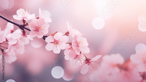 Background adorned with beautiful pink cherry blossoms, creating a lovely ambiance.