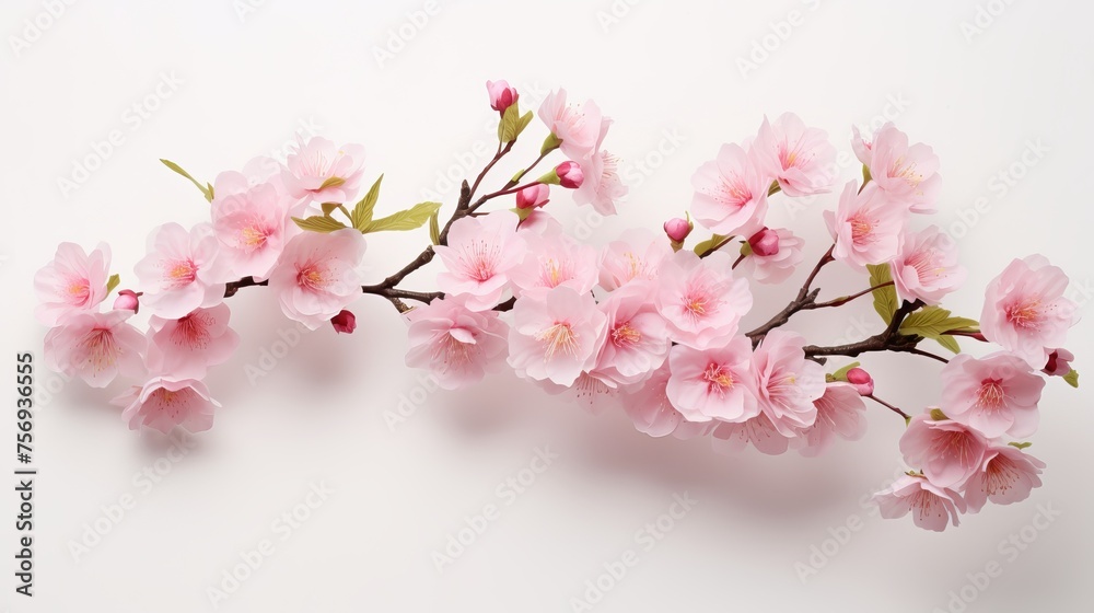 Beautiful cherry blossom flower in bloom, depicted with a branch isolated on a white background, symbolizing the arrival of spring. Beautiful cherry blossom flower in bloom, depicted with a branch isolated on a white background, symbolizing the arrival of spring.