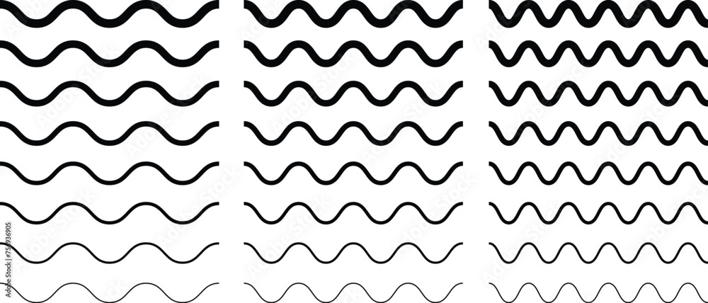 Set of wavy zigzag lines. Vector Illustration.