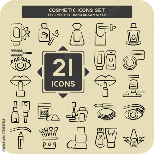 Icon Set Cosmetic. related to Beautiful symbol. hand drawn style. simple design editable. simple illustration