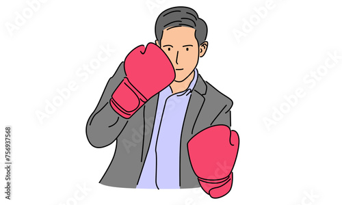 line art color of businessmen with boxing gloves