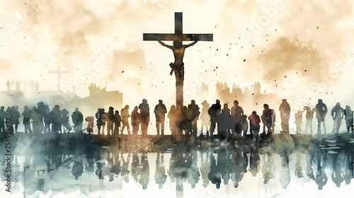 Good Friday, Christianity, Jesus, watercolors, crosses, believers in prayer, Easter,die