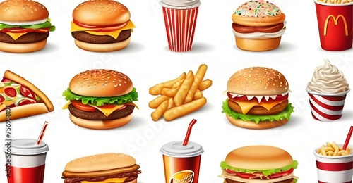Fast Food Sticker on white background Generated AI