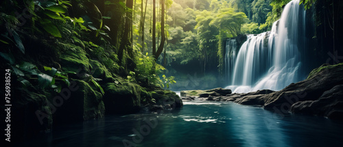 Beautiful Waterfall Deep in the Tropical Forest. Beaut