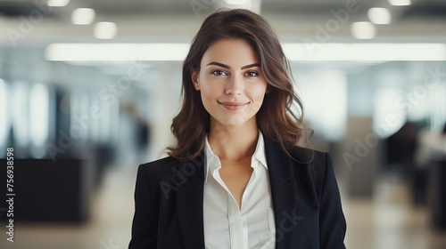 Modern businesswoman photographed in an office setting  with ample copy space available.