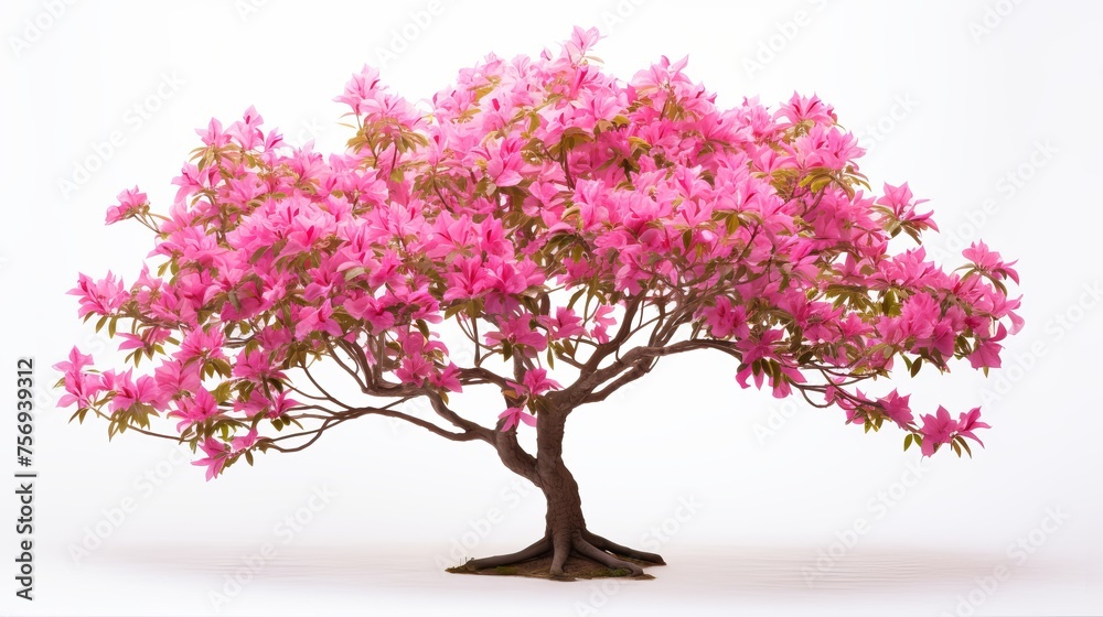 Pink trumpet tree portrayed in isolation against a white backdrop.
