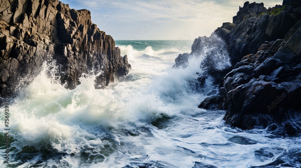 荒磯に波、岩礁と荒波の海の自然背景 Stock Photo | Adobe Stock