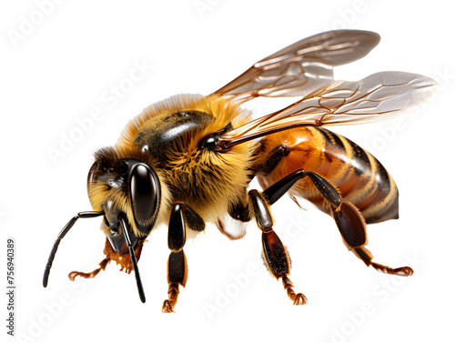 Close up of Honey Bee Isolated on Transparent Background